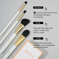 Pinceaux de maquillage de luxe écologiques à manche en bois, poils en nano-fibres véganes, 4 pièces, pour le visage : précision, contour, fond de teint (angulaires/plats)