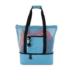 2023 Hot sale large swim toy towels storage zipper pocket mesh beach tote bag