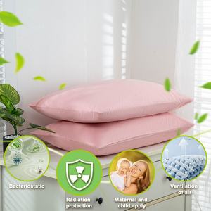 Taie d'oreiller rectangulaire bactériostatique en coton biologique avec fibres d'argent, motif tricoté brodé, pour usage domestique et hospitalier - Product Image 1