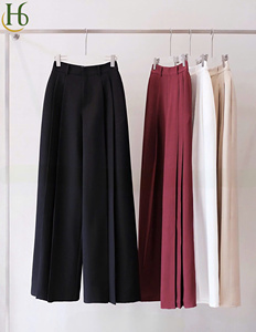 Pantalon plissé taille haute pour femme, coupe large, décontracté, été, en polyester et élasthanne, longueur intégrale, style vietnamien - Product Image 1