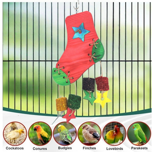 Juguete masticable de Navidad para loros, de madera natural, con forma de estrella, de mazorca de maíz y de lufa, juguete molar colgante para pájaros, para loros medianos y grandes, cacatúas - Product Image 6
