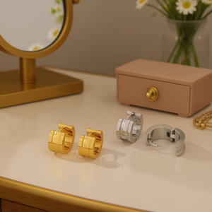 Orecchini a Cerchio Sottili in Acciaio Inossidabile Oro Argento 6mm Set da 12 Pezzi - Product Image 3