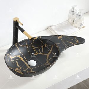 Venta al por mayor, venta directa, venta superior, forma especial, encimera de Color mármol negro, lavabo hecho a mano, lavabo de Arte de cerámica para Baño - Product Image 1