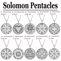 Collier en acier inoxydable avec 44 styles de pentacles de Salomon et sceaux de Jupiter, Mars, Mercure, Lune, Saturne, Soleil, Vénus, talisman