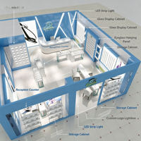 Kiosque d'opticien personnalisé pour centre commercial, vitrine LED pour lunettes, mobilier complet pour magasin d'opticien, présentoir mural pour lunettes