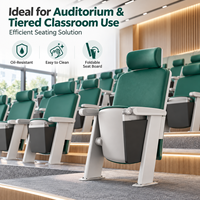 Chaise d'auditorium en tissu vert avec appui-tête, poche pour livre, siège inclinable pour salle de conférence