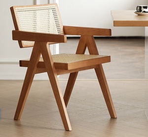 Sillas de Comedor de Mimbre Artificial de Roble Estilo Café Japonés de Mediados de Siglo, Madera de Fresno, Mimbre Natural, Silla de Restaurante con Reposabrazos - Product Image 5