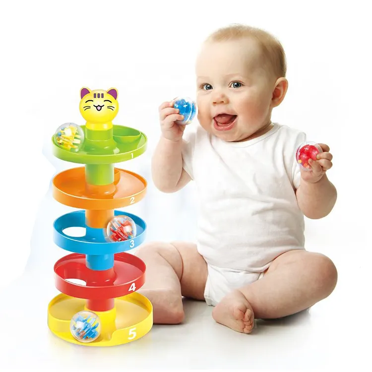 Baby Toys 5 Layer Ball Drop and Roll Swirling Tower Ramp for Toddler Educational