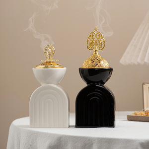 Bruciatore d'Incenso Moderno e Semplice a Forma di Arco, Bianco e Nero, Decorazione per la Casa e Festività Arabe del Medio Oriente - Product Image 2