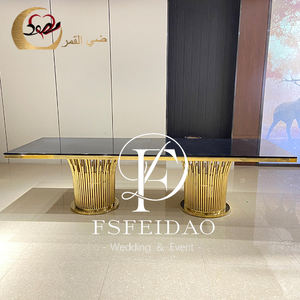 Tables de mariage en verre de restaurant de cadre d'acier inoxydable d'or de salle de banquet en gros - Product Image 4