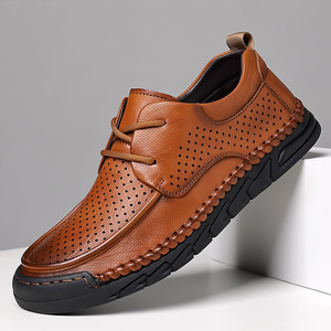 รองเท้าหนังลำลองสำหรับผู้ชายระบายอากาศได้ดีแบบผูกเชือกสไตล์เดินเล่นสีกากีสีเหลืองสีน้ำตาลขนาด 40-46 - Product Image 1