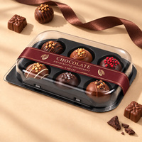 Plateau d'emballage en blister rigide noir en PP de qualité alimentaire à 6 cavités pour truffes au chocolat, avec couvercle en dôme transparent en PET, vente en gros sur mesure