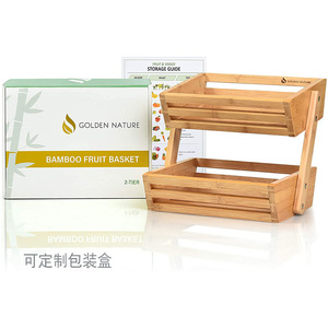 Cesta de Frutas de Bambú Golden Nature de 2 Niveles, Estante de Almacenamiento para Cocina, Organizador Multifuncional Independiente - Product Image 5