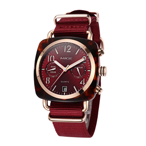นาฬิกาข้อมือควอตซ์ทรงสี่เหลี่ยม MIGE รุ่น Unisex หน้าปัดสีแดง สายไนลอน แฟชั่น แสดงวันที่ ขนาดตัวเรือน 38 มม. - Product Image 3