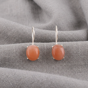 Boucles d'oreilles artisanales en pierre de lune pêche, en argent sterling 925, bijoux pour femmes et filles. - Product Image 5