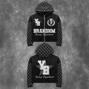 Oem French Terry Casual Men Bling Unisex Puff Print 100% Cotton Breathable Heavyweight Rhinestone Face Full Zip Custom Hoodie - Product Image 3