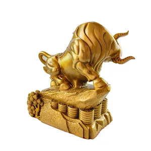 2024 Wholesale Price Copper Sculpture Products Home Fengshui Ornaments Home Decor Statue Golden Brass Ox Animal Ornaments