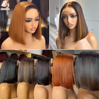Peluca Bob Recta con Cierre de Encaje HD 5x5 sin Pegamento, con Mechas Ombre Marrón y Rubias, Cabello Humano Virgen Vietnamita Natural