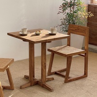 Table de café moderne style Wabi Sabi, table carrée de restaurant, table à manger en bois massif et ensemble de chaises