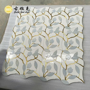<span class=keywords><strong>Mosaico</strong></span> de Parqué de Mármol Azul y Blanco con Incrustaciones de Latón <span class=keywords><strong>para</strong></span> Vestidores, Rincón de Lectura, Balcón, Salón y Diseño de Suelos Decorativos - Product Image 4
