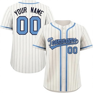Custom Baseball Jersey Striped <b>White</b> Blue Sublimated Print Breathable Unisex Short Sleeve <b>Button</b> Front Teamname 00 - Product Image 1