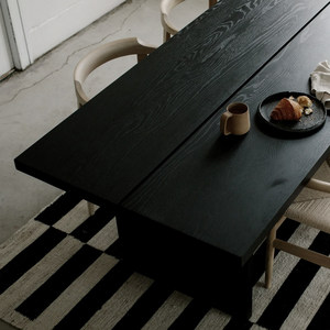 Mid-century Black <b>Solid</b> <b>Wood</b> White Ash Dining Table Seams Minimalist Workbench Conference Table Office <b>Desk</b> 2-Seater Wabi-sabi - Product Image 4