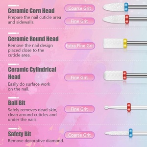 Ensemble de 25 embouts de perçage pour ongles de 3/32 pouces, en céramique, diamant et carbure, pour cuticules, avec étui rose portable - Product Image 2