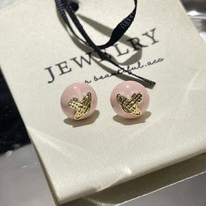 Nuevos y Modernos Pendientes Redondos de Esmalte Rosa, Dulces Pendientes de Plata S925 con Diseño de Planeta y Efecto de Goteo de Aceite para Aniversario - Product Image 1