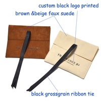 Pochette d'emballage pour flacon de parfum ou bijoux en suède beige marron doux avec impression de logo personnalisé et ruban de fermeture