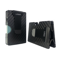 Dompet logam serat karbon RFID pria, grosir klip uang LOGO kustom logam RFID pemegang kartu aluminium untuk pria
