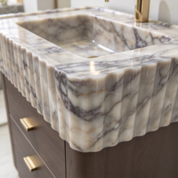 Lavabo autoportant en marbre Calacatta Viola personnalisé Cotrustone avec meuble à tiroirs en bois, plan de toilette en pierre naturelle, décoratif pour salle de bain