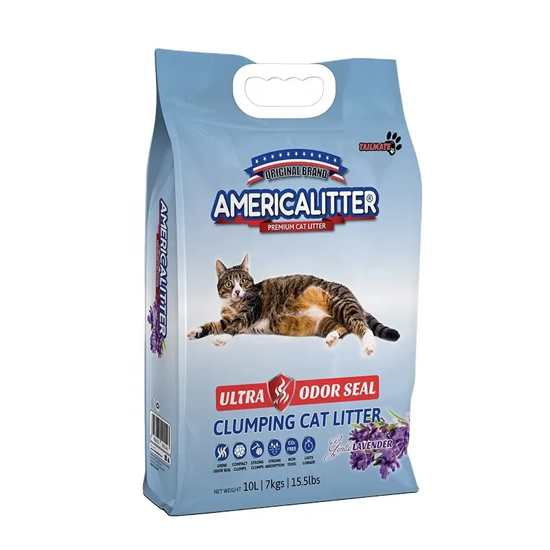 Pemancar sampah kucing bentonit arang Premium dengan kontrol bau yang lebih kuat dan Deodoration