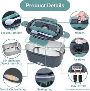 Boîte à lunch chauffante électrique portable 2-en-1 pour le bureau, la cuisine ou la chambre, 220v/110v/12v/24v - Product Image 5