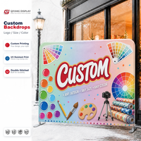 Backdrop Kain Tension Lurus Portabel Ringan Lipat Premium Sublimasi Pewarnaan Khusus 10ft 7.5ft 12ft untuk Stan Pameran