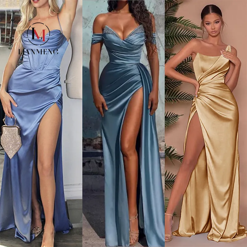 LIANMENG D060 – robes de demoiselle d'honneur bleues poussiéreuses, robes de Cocktail longues décontractées pour femmes