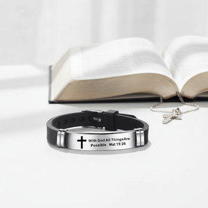 Promosyon Hediye Dini Yumuşak Silikon Bileklikler Özel Moda Aksesuarları Paslanmaz Çelik Hristiyan İncil Ayeti Bileklik - Product Image 2