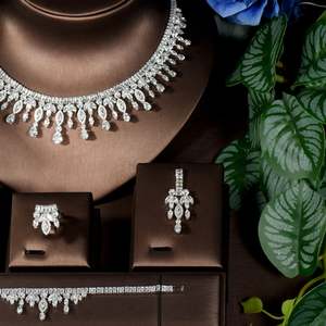 Fashion Unique <b>Tassel</b> Water Drop Jewelry Set Cubic Zirconia Necklace <b>Earrings</b> Set Anniversary Bridal Wedding Party Jewelry S-29 - Product Image 3