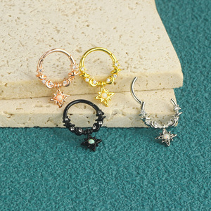 Rame CZ cerchio stella del sole con palo in acciaio inox | Pianeta luna Clicker anello <span class=keywords><strong>per</strong></span> setto elica Daith cartilagine Piercing - Product Image 5