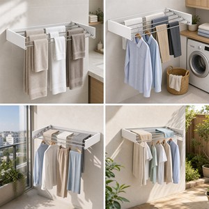 Tendedero <span class=keywords><strong>de</strong></span> <span class=keywords><strong>Ropa</strong></span> Plegable <span class=keywords><strong>de</strong></span> Metal Dreamland <span class=keywords><strong>de</strong></span> 80 cm x 100 cm, Ahorra Espacio, para Balcón, Montado en la Pared, Retráctil - Product Image 6