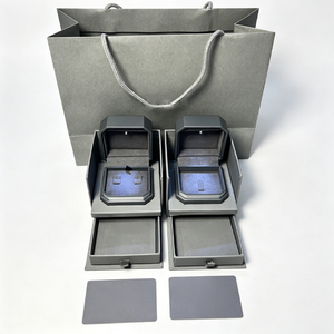 Luxury Gray Octagonal Jewelry <b>Box</b> Set With Led Light Drawer Storage For Necklace <b>Ring</b> Jewelry Packaging Gift Bag Included - Product Image 3