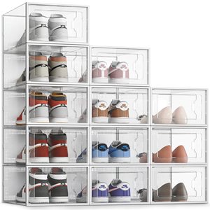 Boîtes de rangement pour chaussures transparentes en plastique, empilables, multicolores, pour la maison - Product Image 1