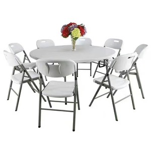 White Round Plastic <strong>Folding</strong> <strong>Table</strong> <strong>Dining</strong> for Outdoor Event Banquet Party - Product Image 1