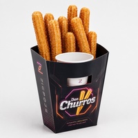 Boîte en papier personnalisée résistante à la graisse pour churros avec compartiment pour sauce, support pour snacks, frites et bâtonnets de mozzarella à emporter