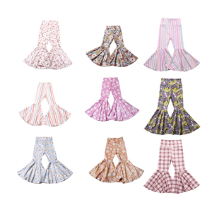 Bambini neonate vestiti per bambini stampa personalizzata <span class=keywords><strong>velluto</strong></span> a coste seta latte tessuti tinta unita volant <span class=keywords><strong>pantaloni</strong></span> a zampa di elefante - Product Image 1