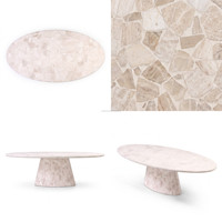 Table à manger ovale en mosaïque de pierre naturelle de luxe, base sculpturale, villa, hôtel, restaurant, salon, écologique, sur mesure