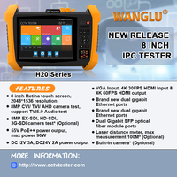 Nouveau testeur WANGLU H20 8 pouces avec écran tactile Retina 8K, IP analogique / CVI / TVI / AHD / HDMI / VGA / PoE++ et double port optique SFP
