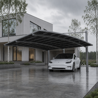 Abri de stationnement pour 2 voitures Angye, moderne et luxueux, personnalisé pour villa, avec toit en aluminium thermolaqué et auvent imperméable