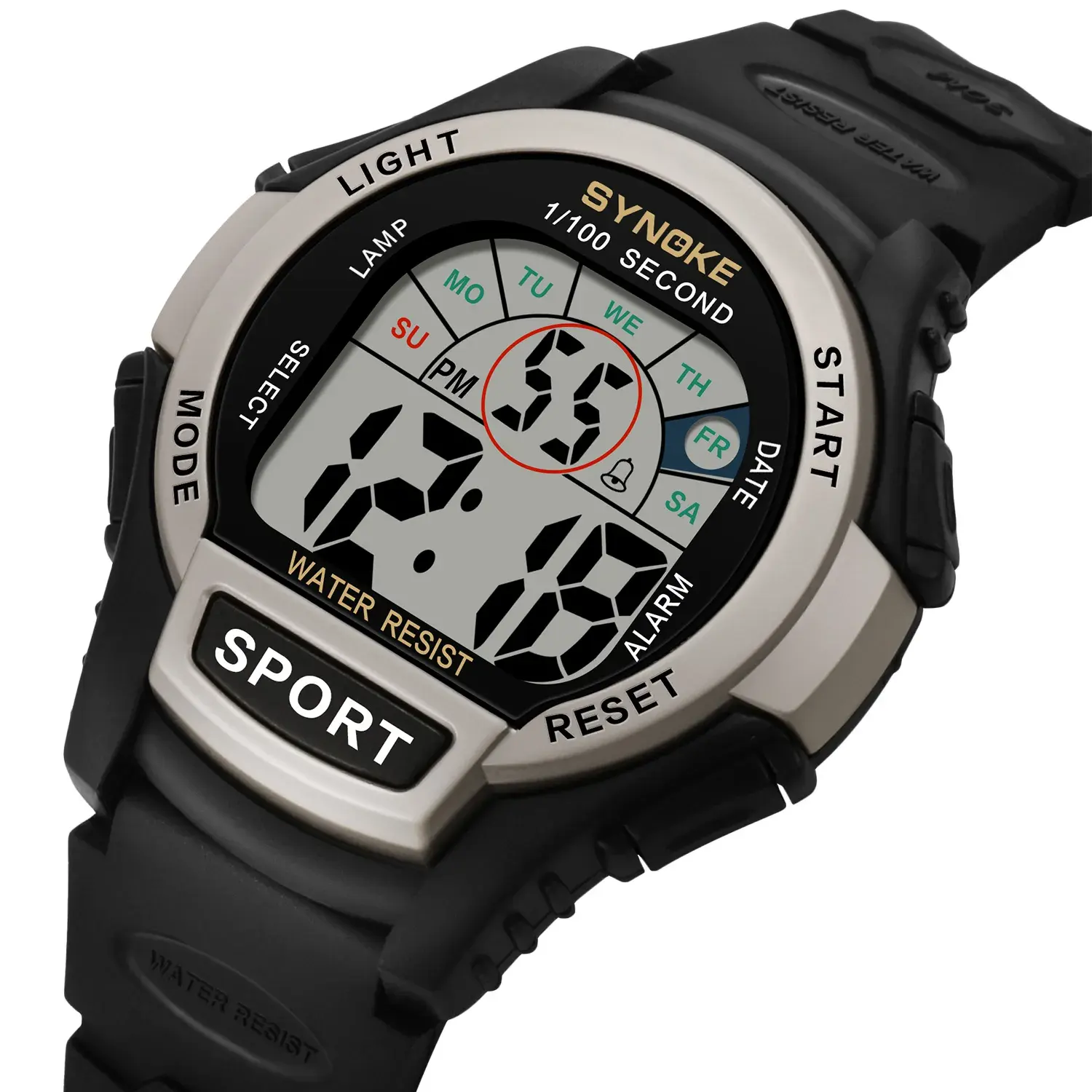 Jam tangan Digital pria, gaya 50M tahan air tahan guncangan Stopwatch jam tangan olahraga pria SYNOKE merek Reloj Hombre