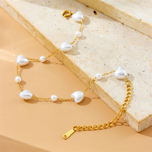 316L Stainless Steel Romantic White Pearl Heart Long Necklace <strong>Bracelet</strong> <strong>Combo</strong> Women Noble Elegant Jewelry Set Party Gift - Product Image 5