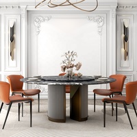 Ensemble de table à manger ronde en marbre véritable de 48 pouces (160 cm), luxe, 8 places, pieds en acier inoxydable, meubles de maison, table à manger avec chaises